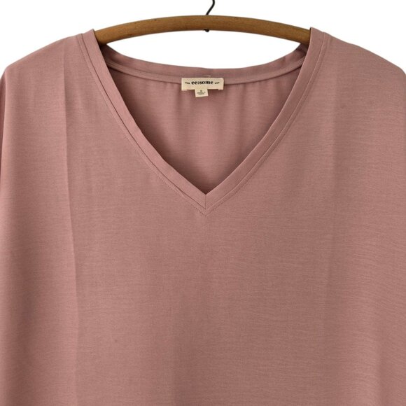 Ee:Some Womens V-Neck Blouse Blush Pink V-Neck Cuffed Sleeve Small - Picture 3 of 11